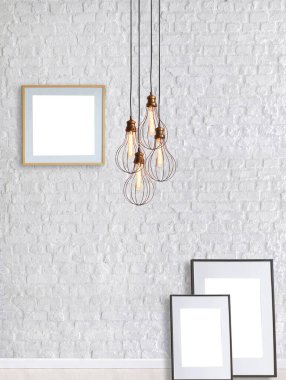 white brick stone wall interior design modern lamp for home, office, hotel and bedroom