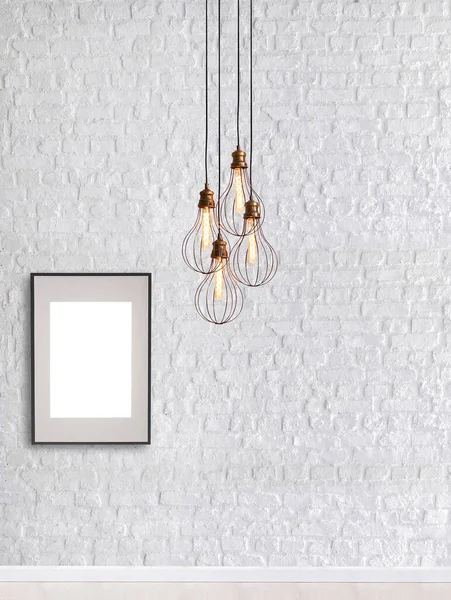 White Brick Stone Wall Interior Design Modern Lamp Home Office — Foto Stock