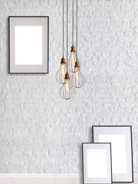 White Brick Stone Wall Interior Design Modern Lamp Home Office —  Fotos de Stock