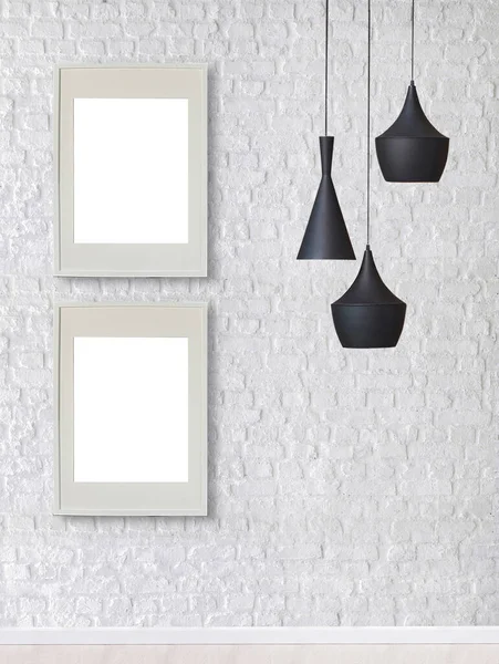 White Brick Stone Wall Interior Design Modern Lamp Home Office — ストック写真