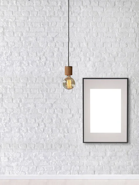 White Brick Stone Wall Interior Design Modern Lamp Home Office — Stock Fotó