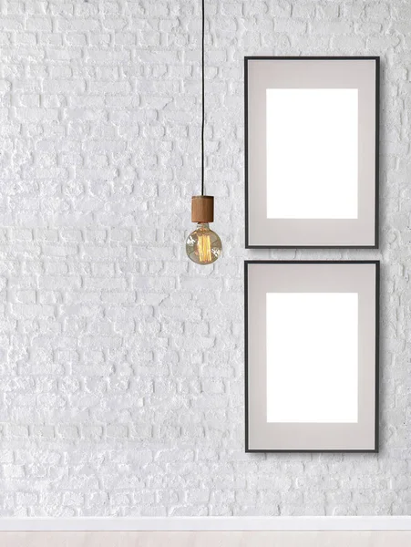 White Brick Stone Wall Interior Design Modern Lamp Home Office —  Fotos de Stock