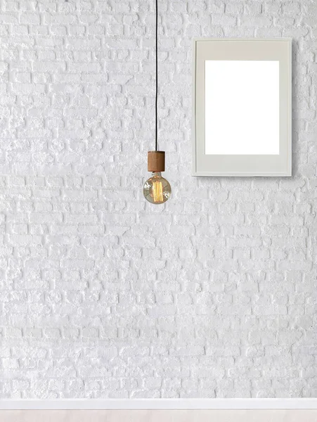 White Brick Stone Wall Interior Design Modern Lamp Home Office — Fotografia de Stock