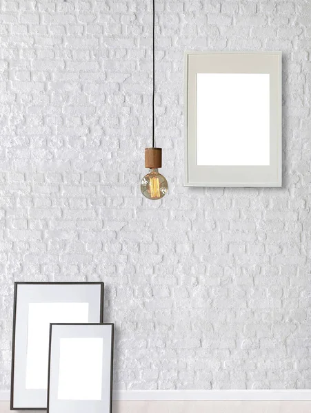 White Brick Stone Wall Interior Design Modern Lamp Home Office — Zdjęcie stockowe