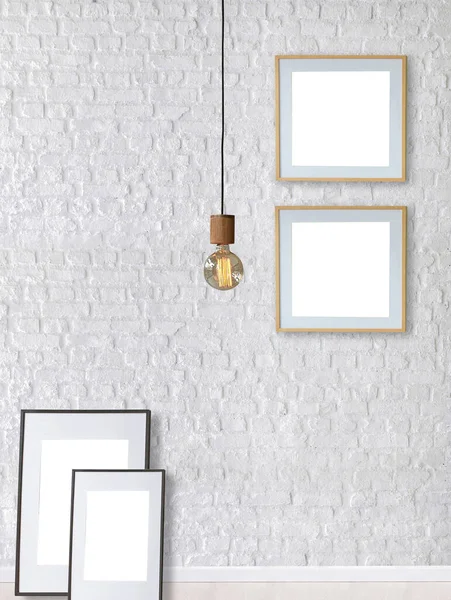 White Brick Stone Wall Interior Design Modern Lamp Home Office — 스톡 사진