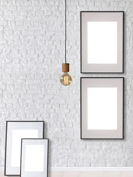 White Brick Stone Wall Interior Design Modern Lamp Home Office — 스톡 사진