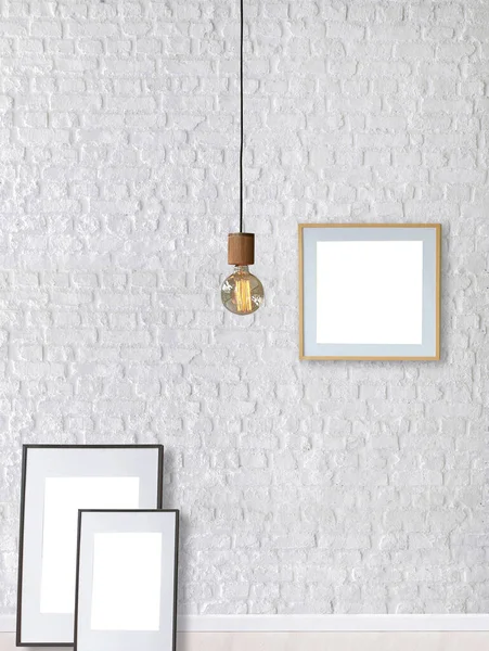 White Brick Stone Wall Interior Design Modern Lamp Home Office — Fotografia de Stock