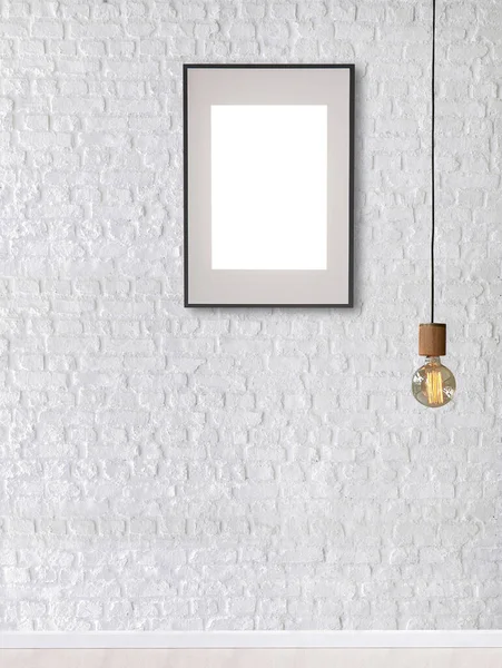 White Brick Stone Wall Interior Design Modern Lamp Home Office — Zdjęcie stockowe