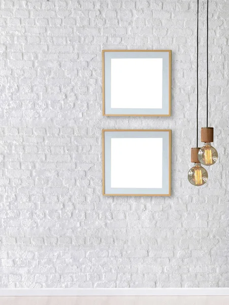 White Brick Stone Wall Interior Design Modern Lamp Home Office — ストック写真