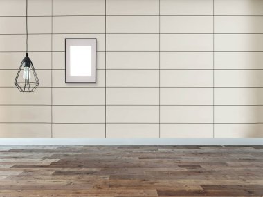 Modern boş ev iç mimarisi ve lamba. 3B illüstrasyon