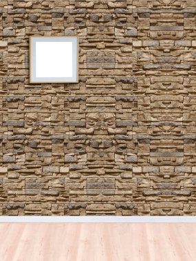 Boş oda içi beton duvar ve ahşap zemin, modern lamba.