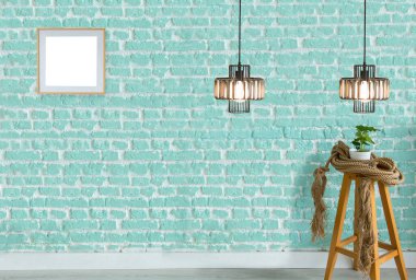 Parlak taş duvar iç tasarım ve modern lamba