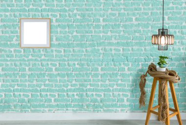 Parlak taş duvar iç tasarım ve modern lamba