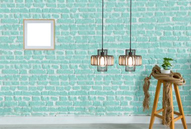 Parlak taş duvar iç tasarım ve modern lamba