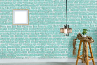 Parlak taş duvar iç tasarım ve modern lamba