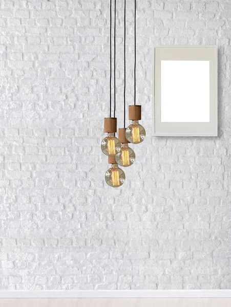 Parete Pietra Vuota Decorazione Interni Moderna Lampada Pavimento Legno Concetto — Foto Stock