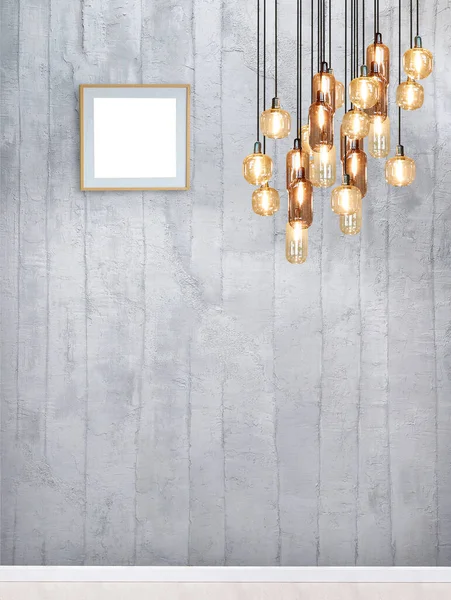 Helder Stenen Grijze Muur Interieur Ontwerp Moderne Lamp — Stockfoto