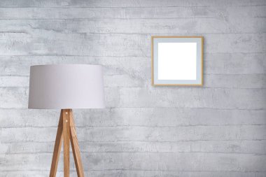 Gri taş duvar, ev, ofis, otel ve yatak odası için iç mimari, modern lamba.