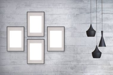 Dekoratif gri taş duvar, ev, ofis, otel ve yatak odası için iç tasarım, modern lamba