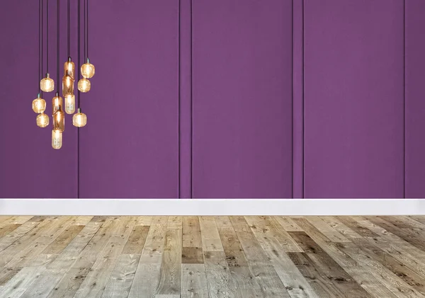 Soggiorno Vuoto Decorazione Interni Lampada Moderna Pavimento Legno Concetto Muro — Foto Stock