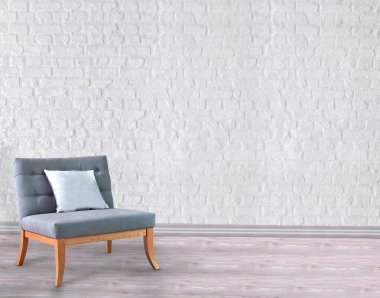 Boş oda, taş duvar ve ahşap zemin. 3B illüstrasyon