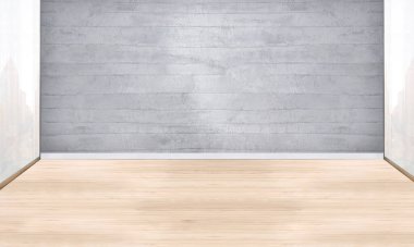 Parlak boş iç tasarım, taş duvar. 3B illüstrasyon