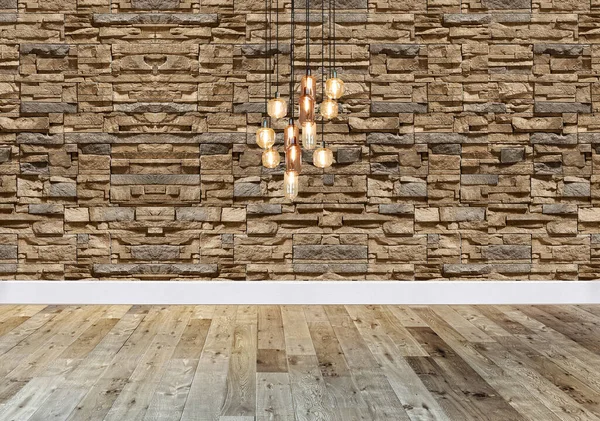 Empty Living Room Interior Decoration Modern Lamp Wooden Floor Stone — Stock Photo, Image