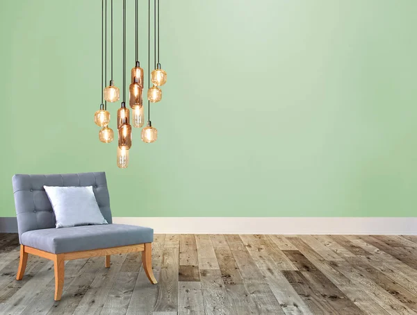 Soggiorno Vuoto Decorazione Interni Lampada Moderna Pavimento Legno Concetto Muro — Foto Stock