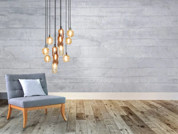 Leere Wohnzimmer Innendekoration Moderne Lampe Und Holzboden Steinwandkonzept Dekorativer Hintergrund — Stockfoto