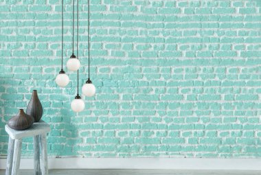 Modern lamba ve iç tasarım taş duvarda asılı.