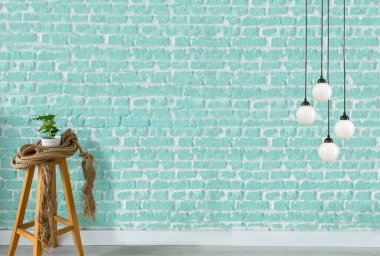 Modern lamba ve iç tasarım taş duvarda asılı.