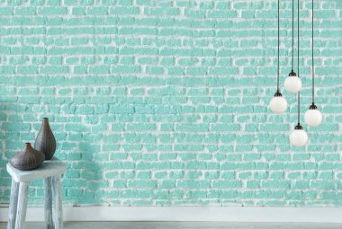 Modern lamba ve iç tasarım taş duvarda asılı.