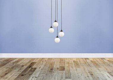 Boş oda, taş duvar ve ahşap zemin. 3B illüstrasyon