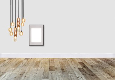 Taş duvar, ev, ofis, otel ve yatak odası için iç mimari, modern lamba. 3B illüstrasyon