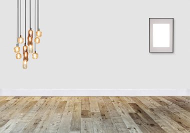 Taş duvar, ev, ofis, otel ve yatak odası için iç mimari, modern lamba. 3B illüstrasyon