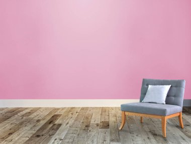 Boş oda dekorasyonu ahşap zemin, taş duvar konsepti. Ev, ofis ve otel için dekoratif arka plan. 3B illüstrasyon