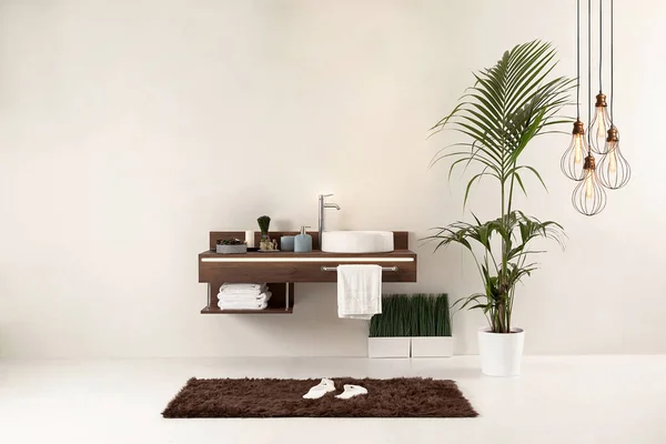 White Wall Clean Bathroom Style Interior Decorative Design Home Hotel — Stock Photo, Image