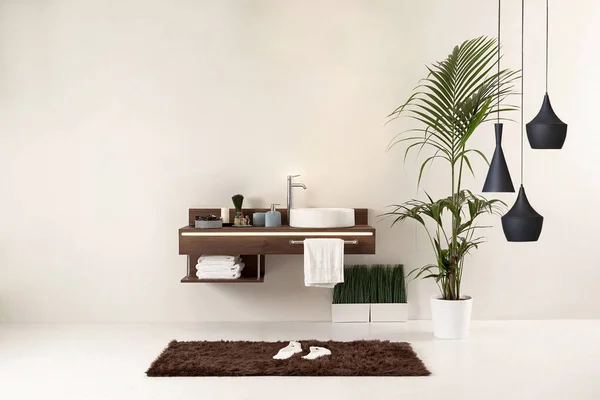 White Wall Clean Bathroom Style Interior Decorative Design Home Hotel — Stock Photo, Image
