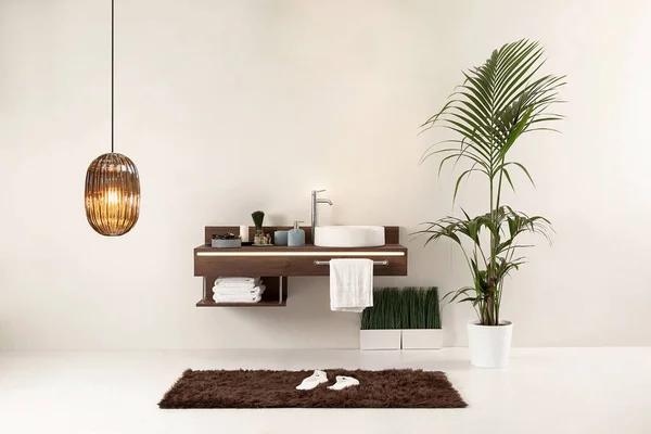 Modern Wall Clean Bathroom Style Interior Decorative Design Modern Lamp — Stock Photo, Image