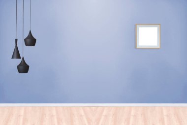 Parlak boş uzay iç tasarımı, taş duvar. 3B illüstrasyon