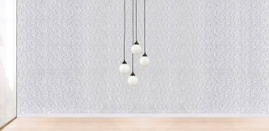 Taş duvar boş oda ve iç tasarım, asılı lamba. 3B illüstrasyon