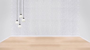 Taş duvar boş oda ve iç tasarım, asılı lamba. 3B illüstrasyon