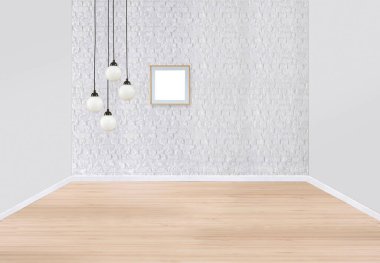 Boş ev iç tasarımı ve lamba. 3B illüstrasyon