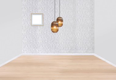 Boş ev iç tasarımı ve lamba. 3B illüstrasyon