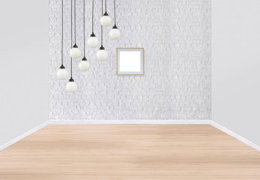 Boş ev iç tasarımı ve lamba. 3B illüstrasyon