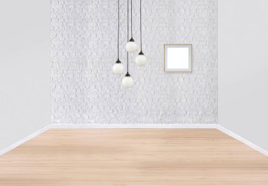 Boş ev iç tasarımı ve lamba. 3B illüstrasyon