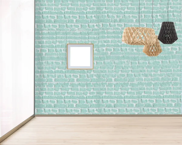 壁の空のインテリア現代のランプや木製の床のコンセプト ホームオフィスのための装飾的な背景 — ストック写真