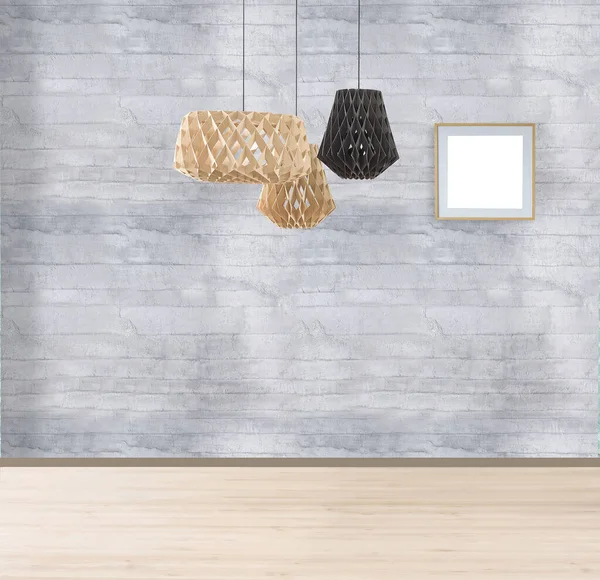 Wandleere Innendekoration Moderne Lampe Und Holzbodenkonzept Dekorativer Hintergrund Für Home — Stockfoto