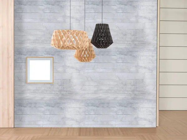 Wandleere Innendekoration Moderne Lampe Und Holzbodenkonzept Dekorativer Hintergrund Für Home — Stockfoto