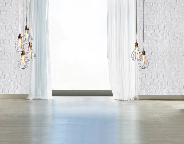 Sala Estar Vacía Decoración Interior Moderna Lámpara Suelo Madera Concepto —  Fotos de Stock